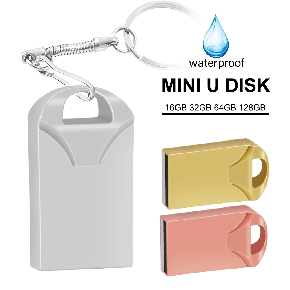 Mini USB 2.0 Flash Drive, Pen Drive de Metal, Pendrive Thumb, Memória Flash, Cle USB Stick, Logotipo Livre, 4GB, 8GB, 16GB, 32GB, 64GB, 50pcs por lote