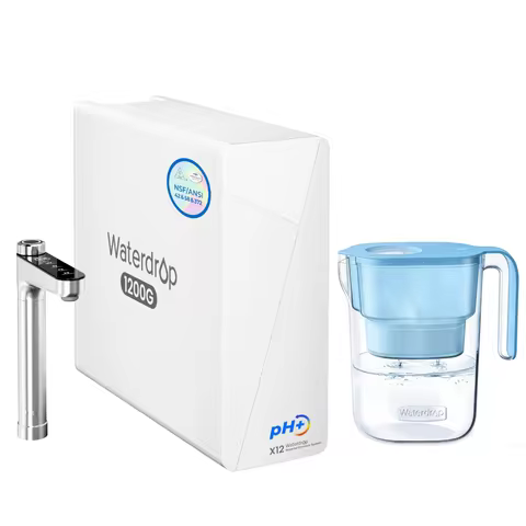 Waterdrop X12-Alkaline Mineral pH+ Reverse Osmosis System, Including Waterdrop Water Filter Pitcher with 1 Filter