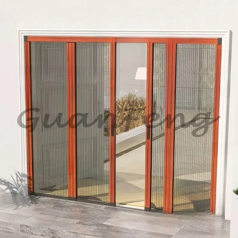 Trackless pleated mesh sliding door aluminum custom