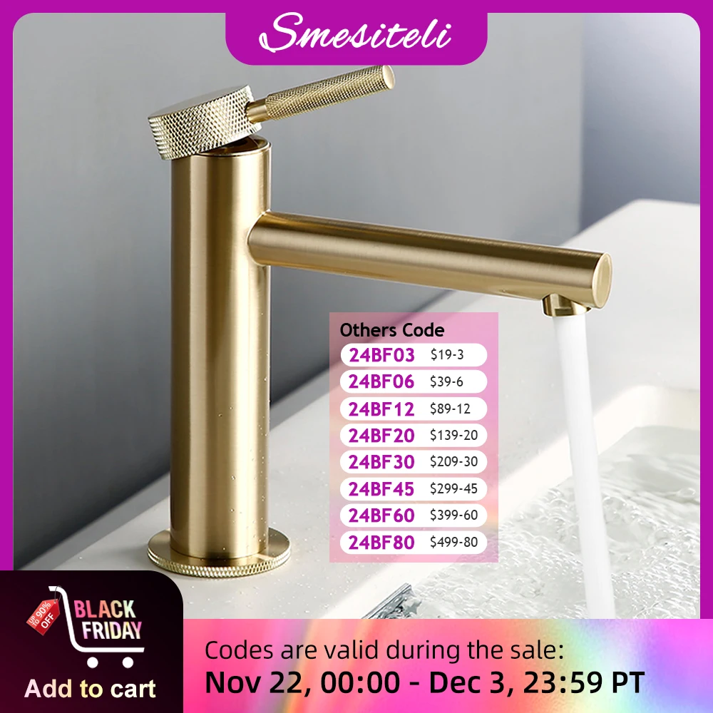 Brushed Gold Basin Faucet Hot And Cold Water Sink Tap Bathroom Mixe Knurled Single Handle Deck Mounted