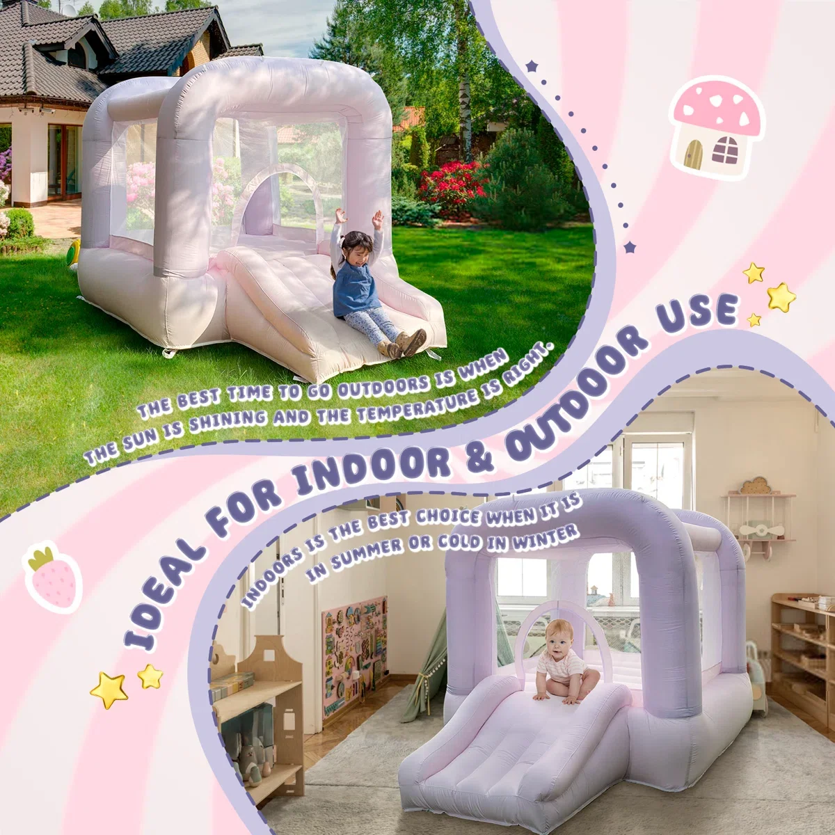 Maison de rebond rose avec souffleur, château gonflable avec toboggan pour fêtes intérieures/extérieures pour enfants/enfants en bas âge