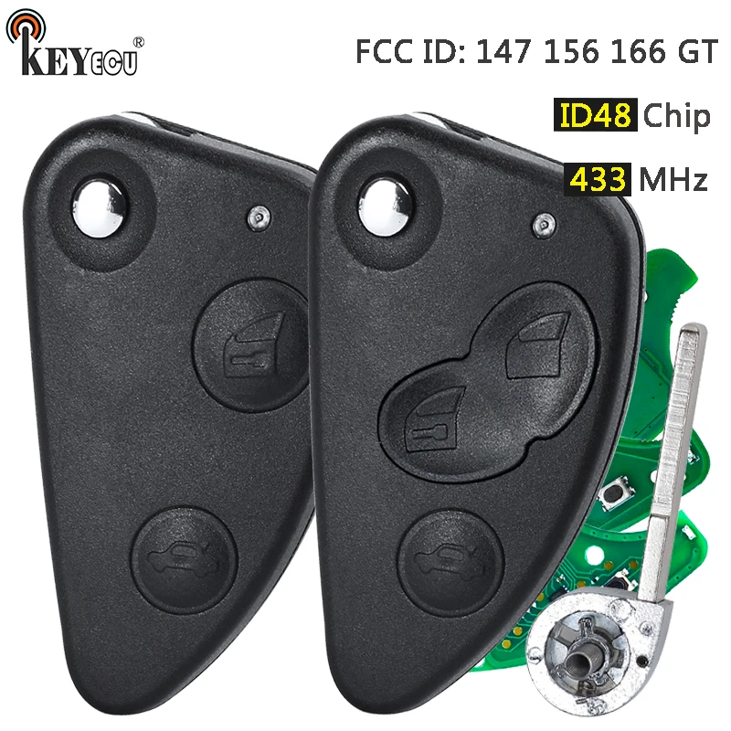 

KEYECU 433MHz ID48 Chip FCC ID: 147 156 166 GT Replacement Folding Flip Remote Control Key Fob for Alfa Romeo 2/3 Buttons SIP22