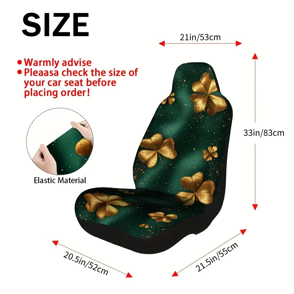 2pcs Universal Car Seat Covers Set - Golden Clovers On Green Print, Breathable & Irritation-Resistant, Fits Sedans, SUVs, Compac