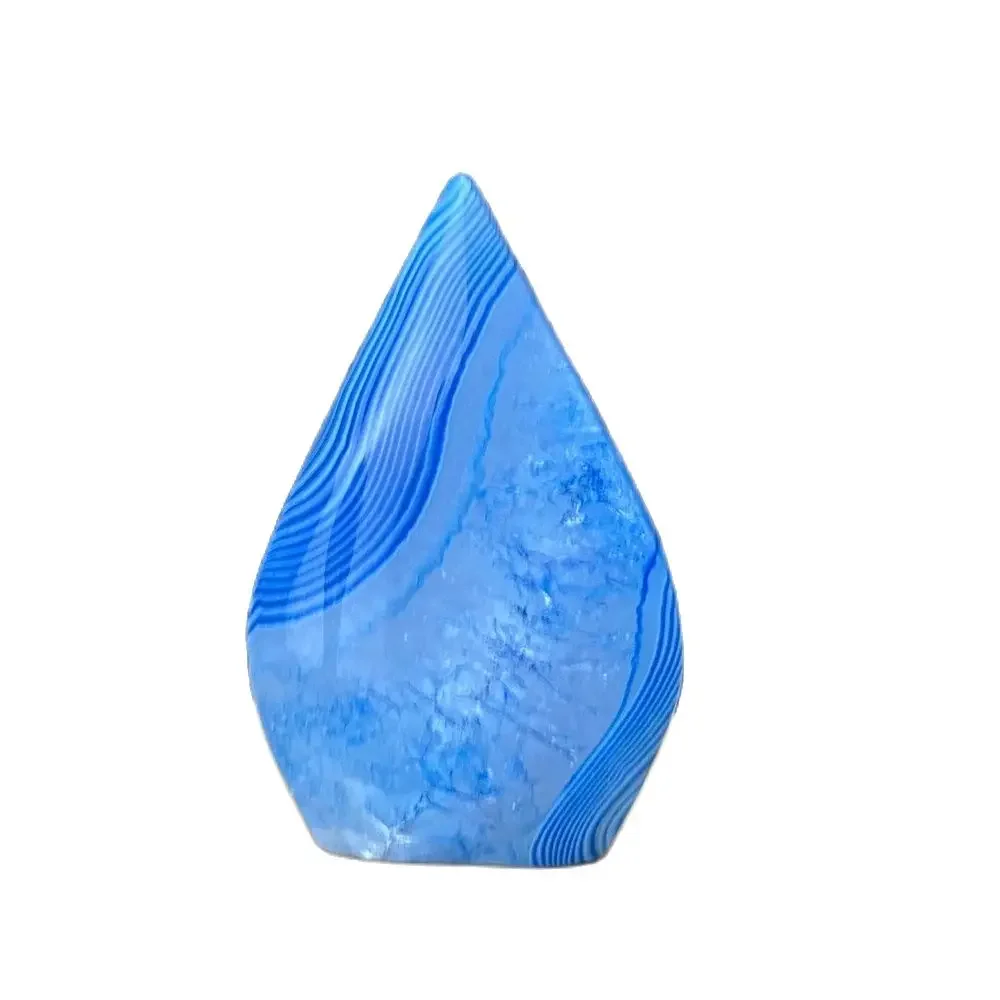 Natural Rare Blue Striped Lace Agate Free Form Torch Ornament Healing Crystal Tower Feng Shui Home Decor