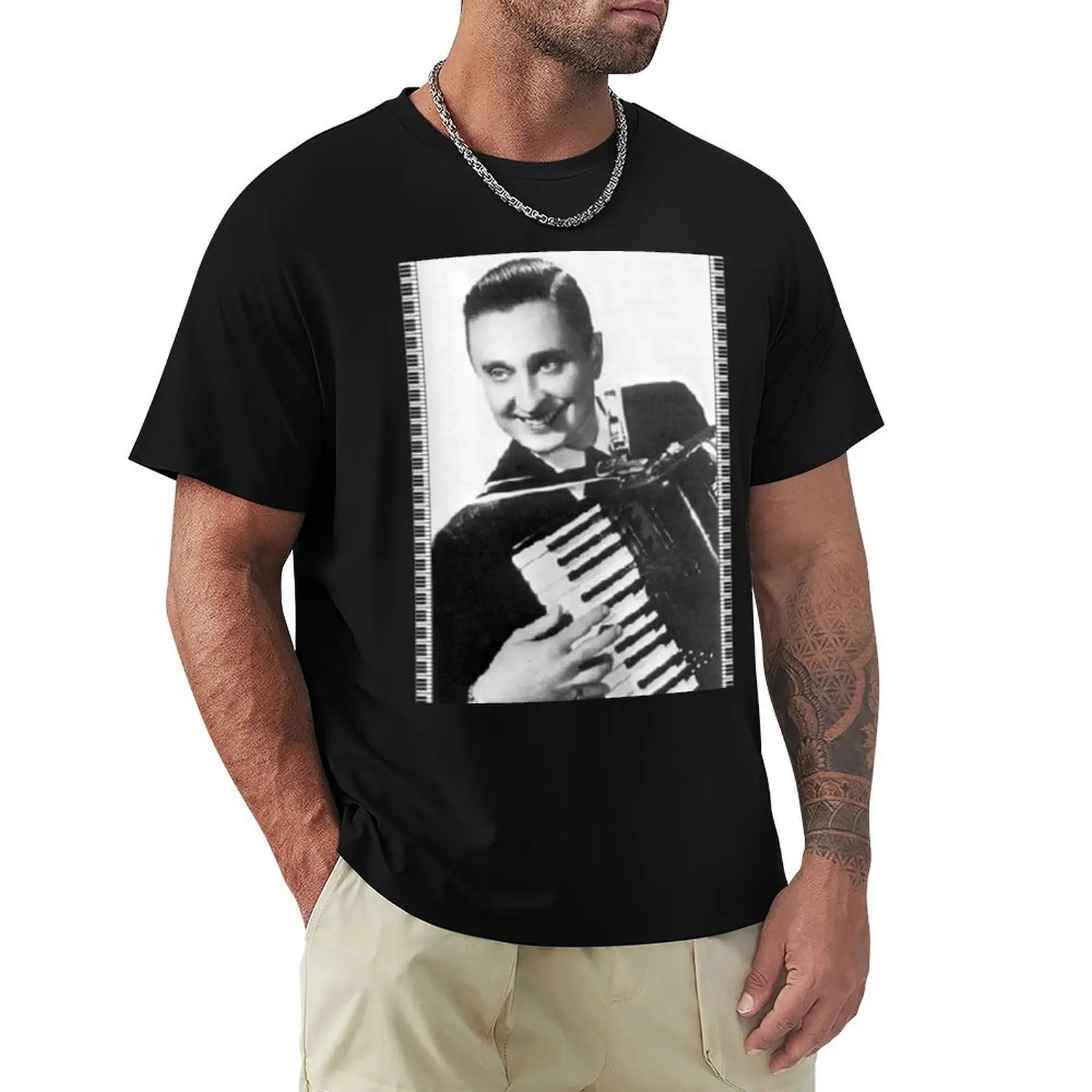

Frankie Yankovic with accordion B&W T-Shirt Luxury man gifts for boyfriend tshirts for men