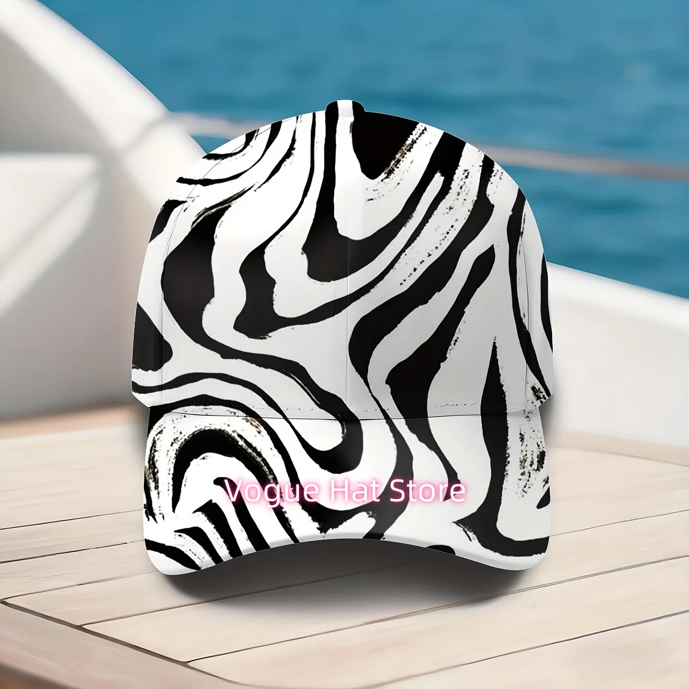 Stylish Baseball Cap Featuring a Black And White Zebra Pattern, Perfect for Outdoor Adventures And Sun Protection. This Unisex,