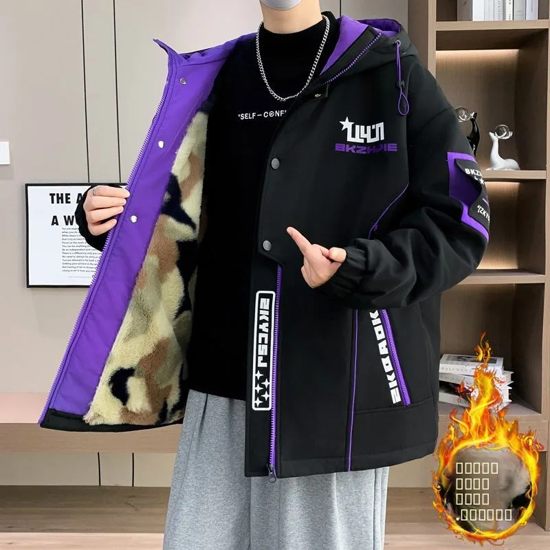 

Мужская зимняя куртка с флисовой подкладкой, теплая, с капюшоном, повседневная верхняя одежда, ветрозащитная, с шелковым наполнителем, укороченная модель