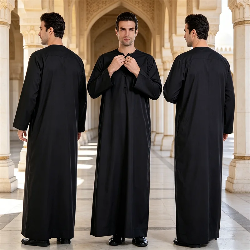 

Eid Men Thobe Thoub Muslim Arab Kaftan Long Sleeve Jubba Saudi Arabia Robe Daffah Caftan Abayas Dress Middle East Islam Clothing
