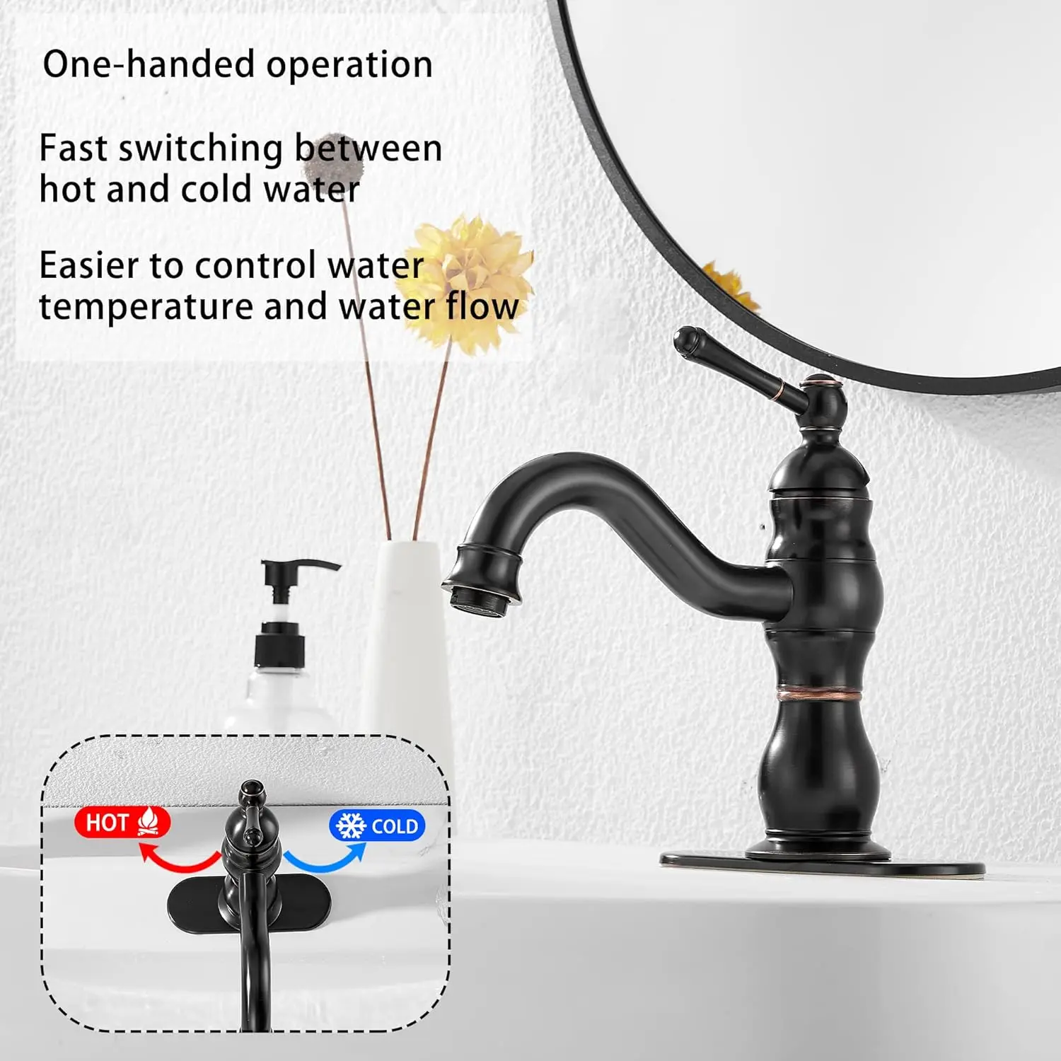 Bathroom Faucet Hot Cold Water Sink Mixer Tap Brass Basin Faucets Single Hole Deck Mounted Tap Single Handle Farmhouse