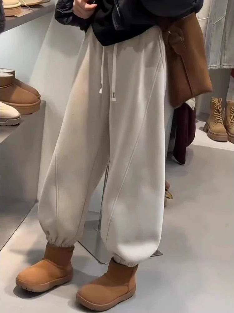 Women Harem Pants Winter Fleece Lined High Waist Loose Fit Cropped Joggers Petite Sporty Sweatpants Trendy 2026 New
