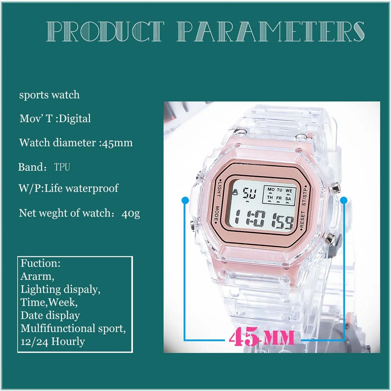 relogio masculino Men Women Watches Transparent Digital Sport Lover\'s Gift Children Kid\'s Wristwatch Female Clock Specification