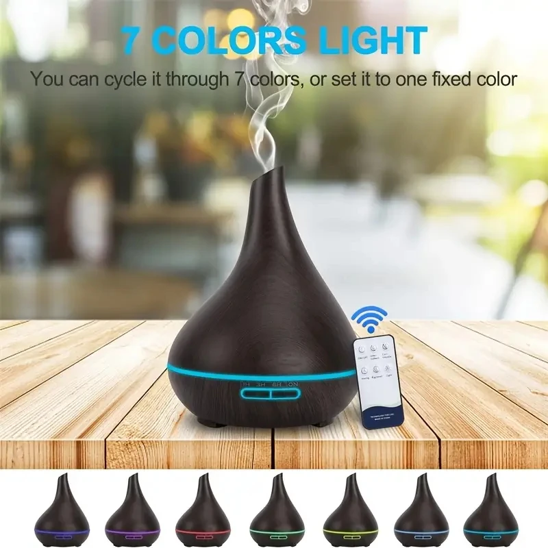 Umidificador de quarto, formato exclusivo, pode conter 6 garrafas de óleos essenciais, difusor de aromaterapia com capacidade de 16,91 onças, grão de madeira Essen