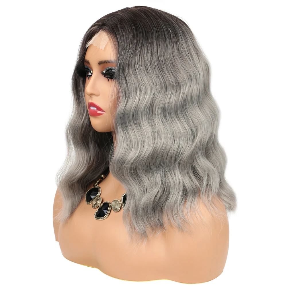 

Омбре Серый Парик Синтетические Волосы U Кружева Фронтальные Короткие Вьющиеся Волнистые Парики для Женщин Повседневный Костюм Косплей Вечеринка Термостойкие