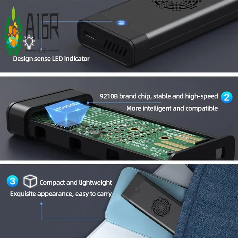 

A16R-M.2 NVME NGFF Внешний SSD-адаптер с двумя протоколами и охлаждающим вентилятором, твердотельный накопитель 10 Гбит/с Type-C 3,1 для 2230-B Easy Insta