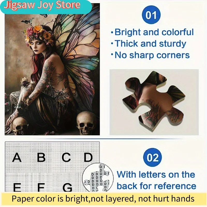 

1000pcs Puzzle - Enchanting Dark Fairy with Floral Crown & Skulls, 50x70cm (19.7x27.6in) - Intricate Full-Body Photographic Ar