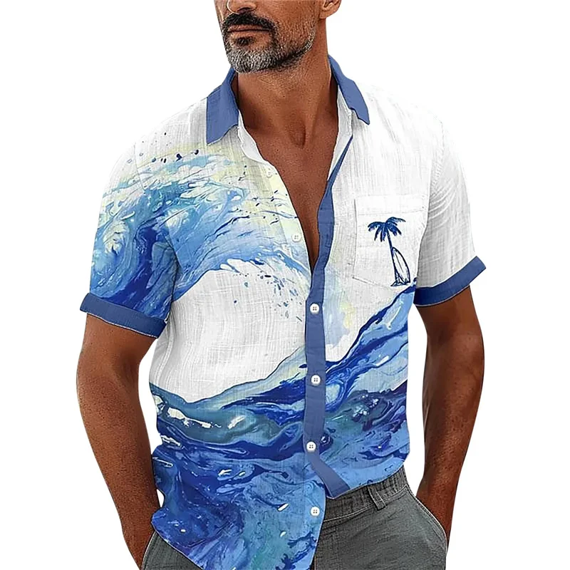 Men's Coconut Tree Print Shirt Short Sleeve Cardigan Lapel Casual Shirt Summer Vacation Hawaii 3D Shirt