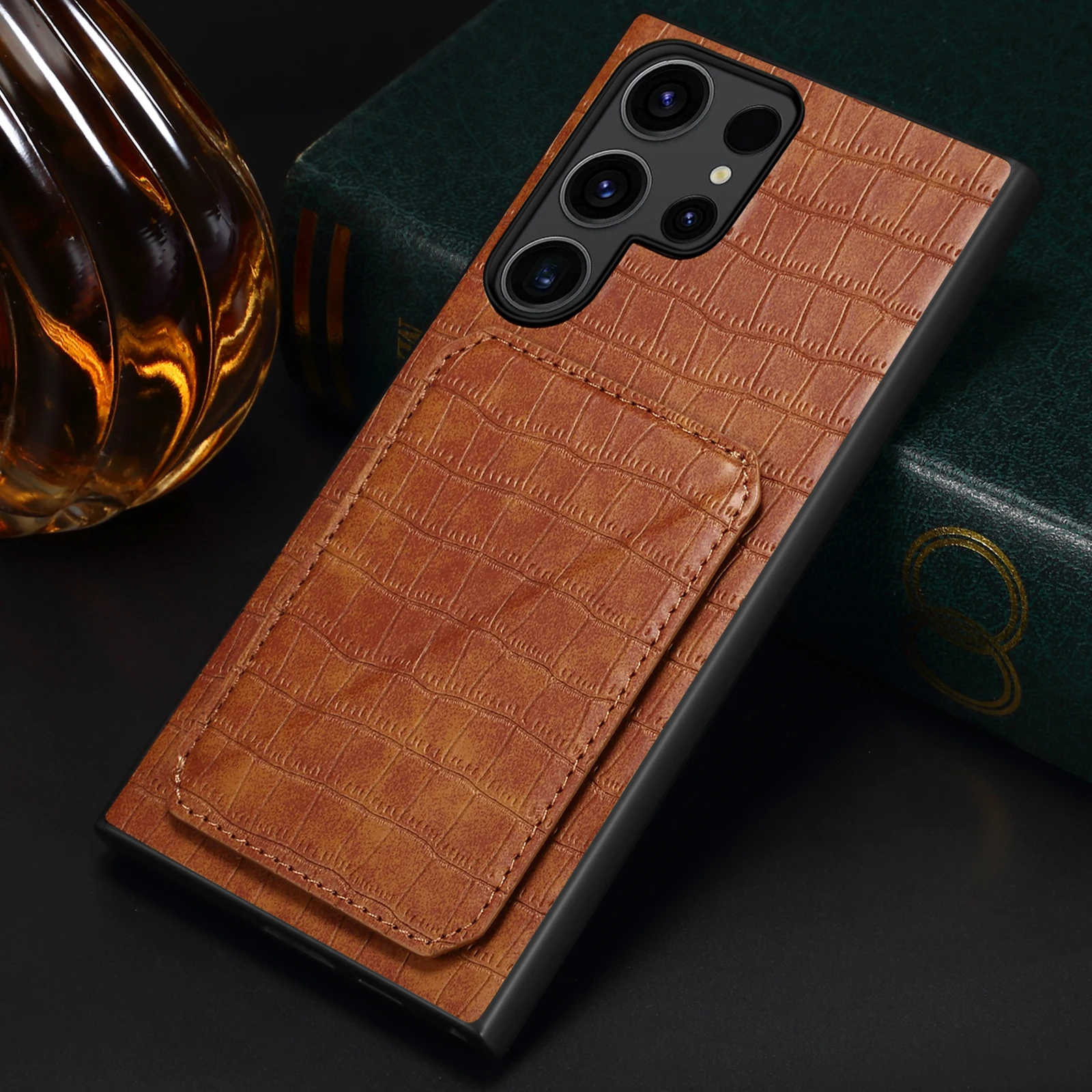 Luxury Faux Leather Stand Card Holder Phone Case Feel For Samsung Galaxy S25 Ultra S24 Plus S23