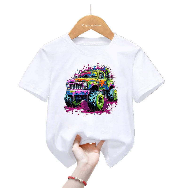 

2024 Hot Sale Watercolor Car Print T Shirt Girls/Boys Harajuku Kawaii Kids Clothes Summer Tops Short Sleeve T-Shirt Streetwear