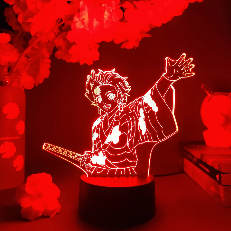 Kimetsu No Yaiba Figura LED Kamado Tanjirou Lampada 3D Anime Demone USB Luce notturna Cose fresche per l'arredamento della camera Regalo di Capodanno per i bambini