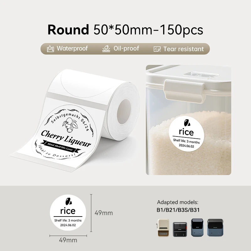 Niimbot Thermisch Label 20-50mm Breedte Ronde/Wit/Kleur Sticker Waterdicht Papier Voor B1 B21 Mini printer Tags Label Maker