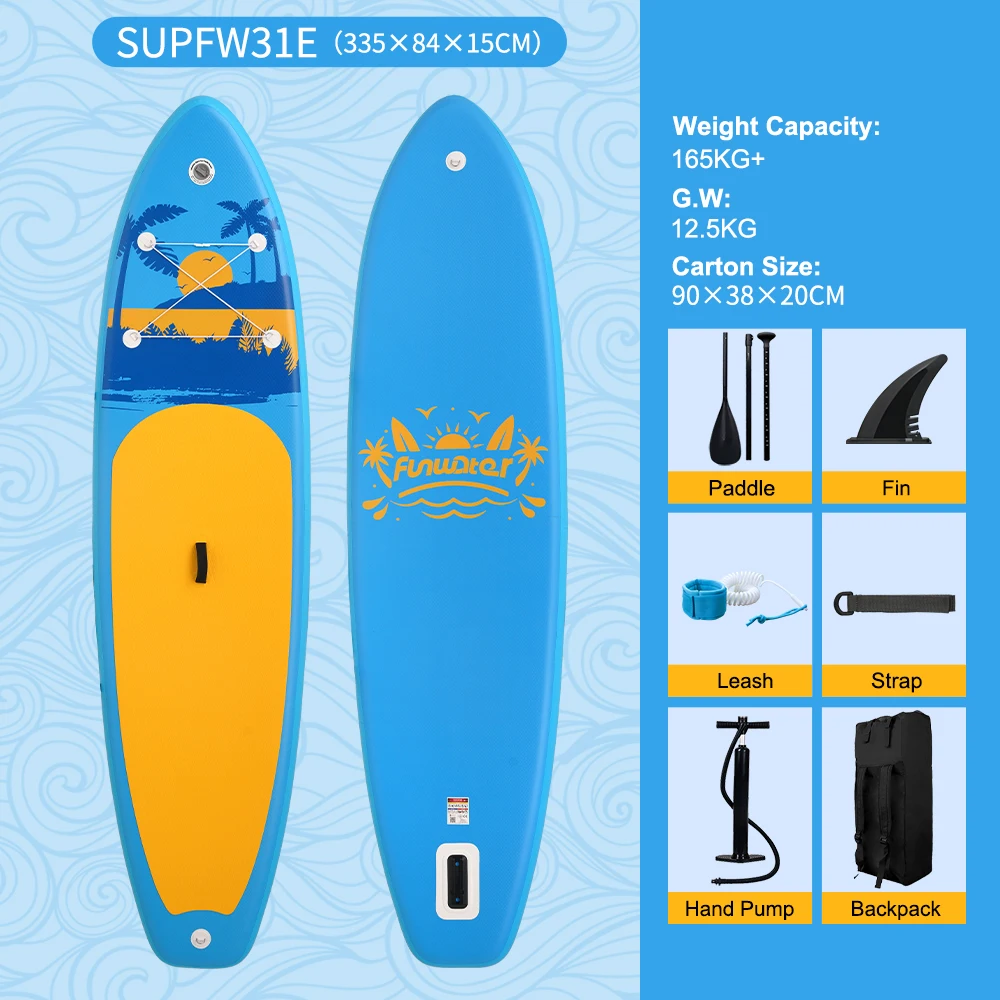 Opblaasbaar SUP paddleboard surfboard Funwater, opblaasbaar stand-up paddleboard met accessoires voor volwassenen & jongeren van alle niveaus