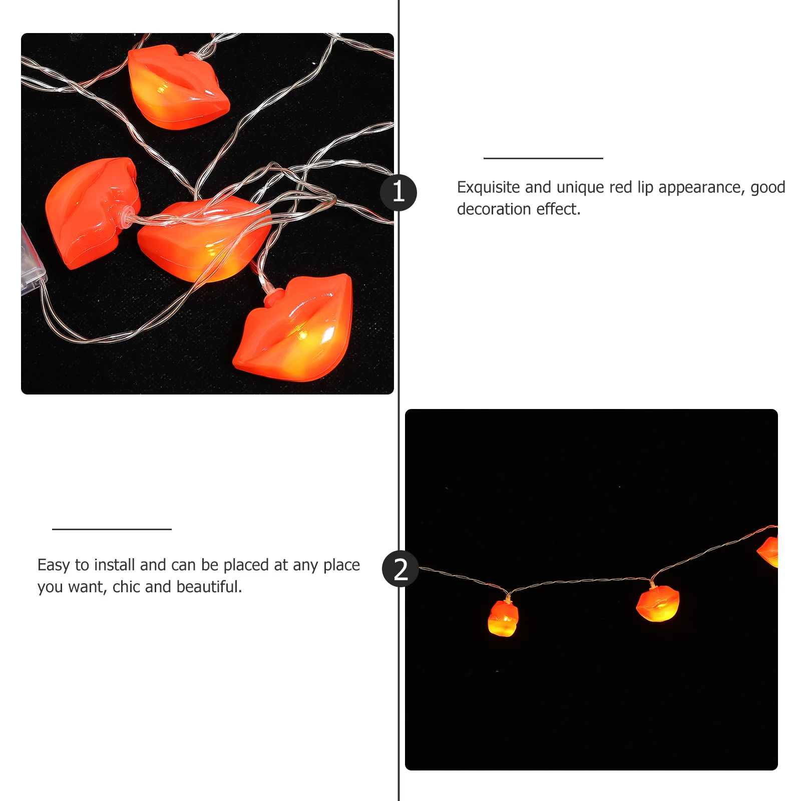 

1Set Warm Color String Lights Red Lip Shape Decorative Lamp for Bedroom Party Outdoor Christmas Decoration Twinkle Light