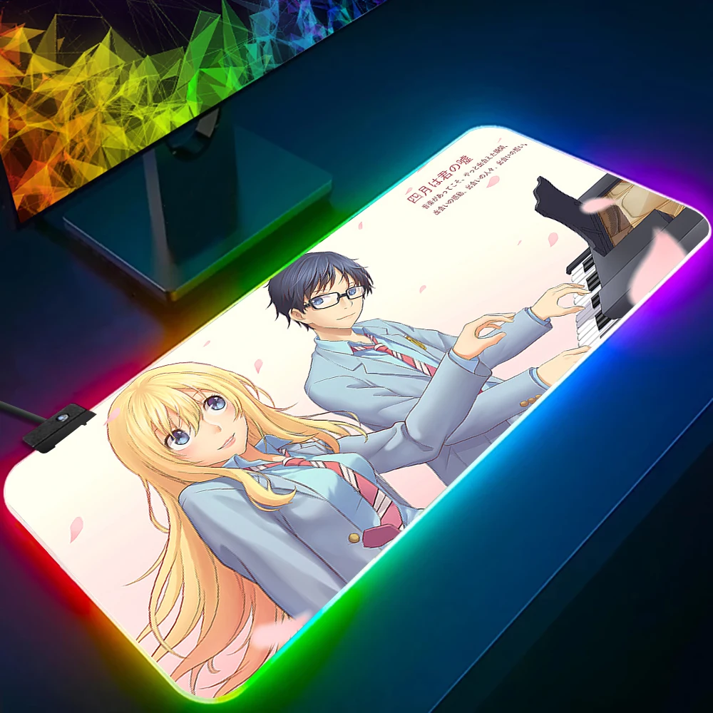 Your Lie In April RGB Pc Gamer Keyboard Mouse Pad Mousepad LED Glowing Mouse Mats Rubber Gaming Computer Mausepad