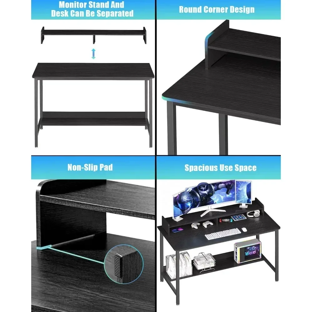 Computer Desk with Shelves, 43 Inch Gaming Writing Desk, Study PC Table Workstation with Storage for Home Office image 4