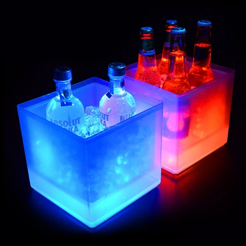 

LED Ice Bucket 3.5L Colorful Cooler Bucket Double Layer Square Ice Tray Bar Nightclub Light Up Champagne Beer Bucket