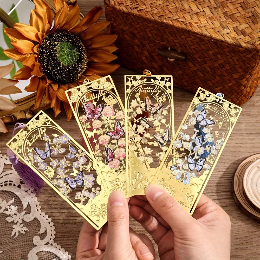 

Hollow Flower & Butterfly Metal Bookmarks Set Elegant Tassel Bookmarks Large Size Book Mark for Book Lovers Students
