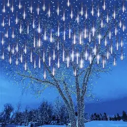 Guirnalda de luces LED para decoración navideña, iluminación de hadas para jardín, vacaciones, meteoritos, 8 tubos, enchufe europeo y estadounidense, 30/50cm