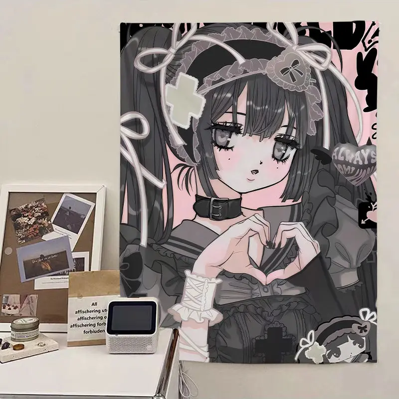 فتاة حلوة معلقة من القماش الكرتوني لطيف خلفية القماش فتاة القلب غرفة نوم غرفة جدار ديكور المنزل