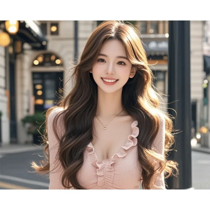 الكورية الحلو والتوابل الرياح الوردي فستان بفتحة عنق على شكل v الإناث الخريف جو سليم صالح حزمة مراوح الورك تنورة حسن المظهر الشارع الشهير