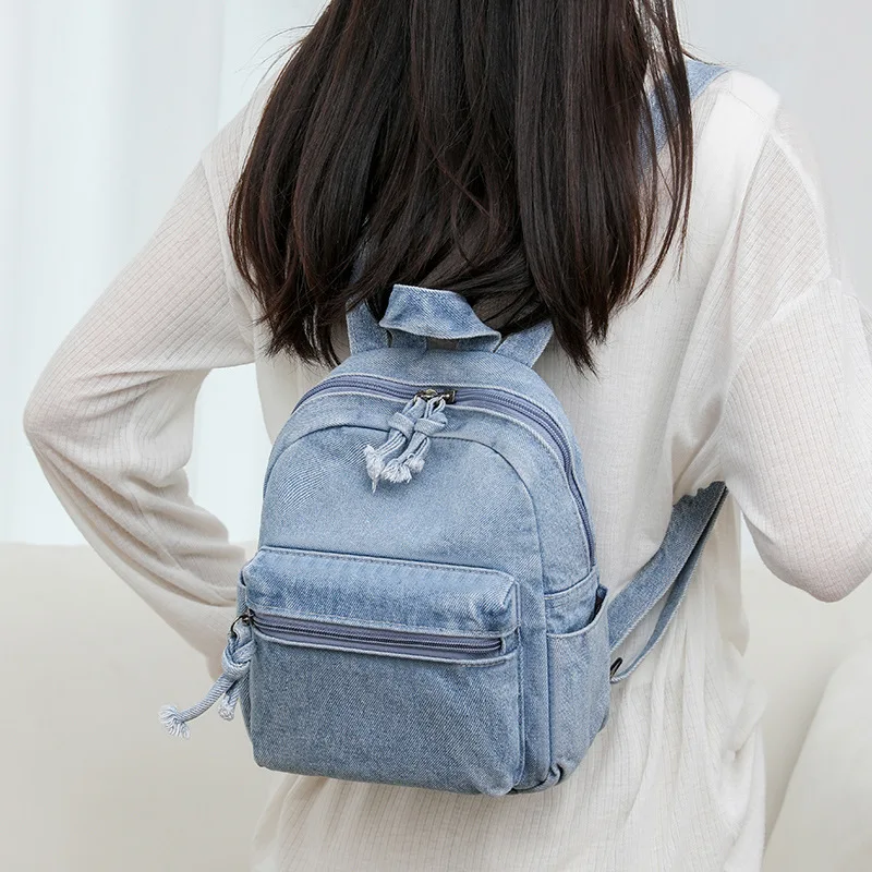 Retro Denim Backpack Women Fashion Casual Small Travel Bag Streetwear Trend Girl Simple Personalized Student Hand Shoulder Bag