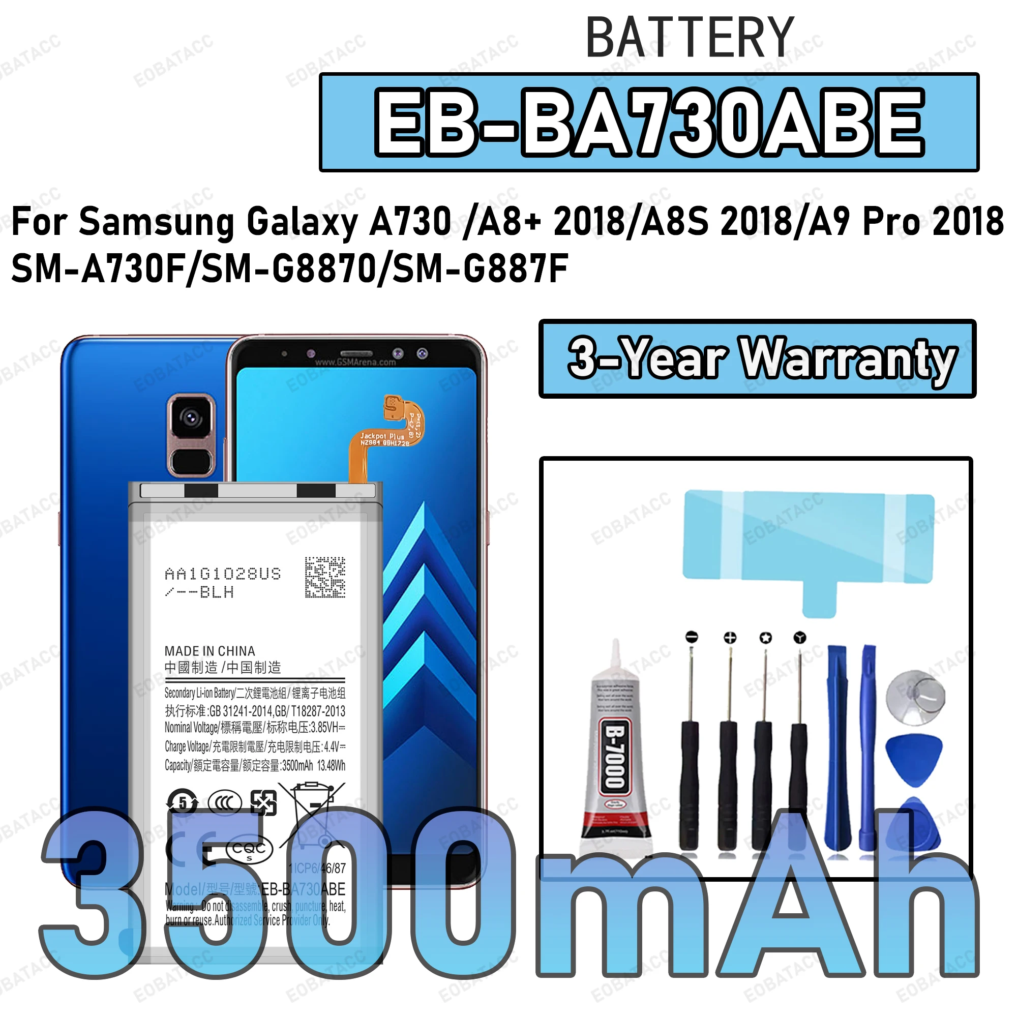 

100% New High Quanlity EB-BA730ABE Battery For SAMSUNG GALAXY A8+ 2018/A8 PLUS 2018/SM-A730F Replacement batteria+Free tools