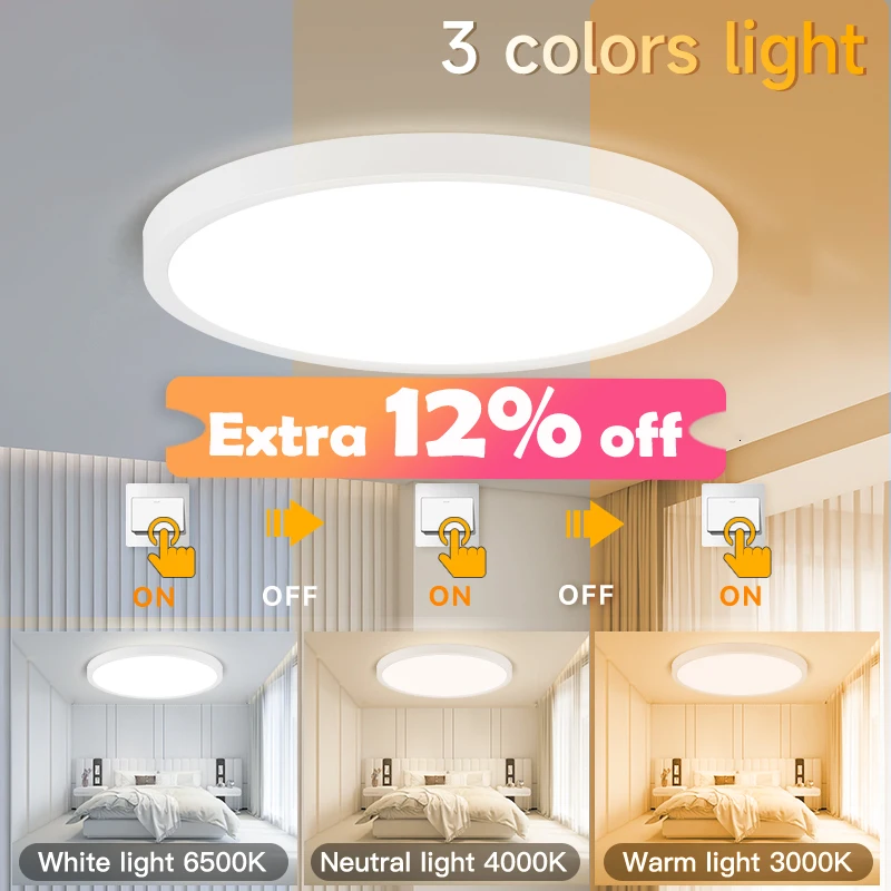 LED Ceiling Lights 110V-220v Modern 3 Color Lightig 18/30/40w Lamps For Home Decoration Interior Bedroom Living Room Fixture