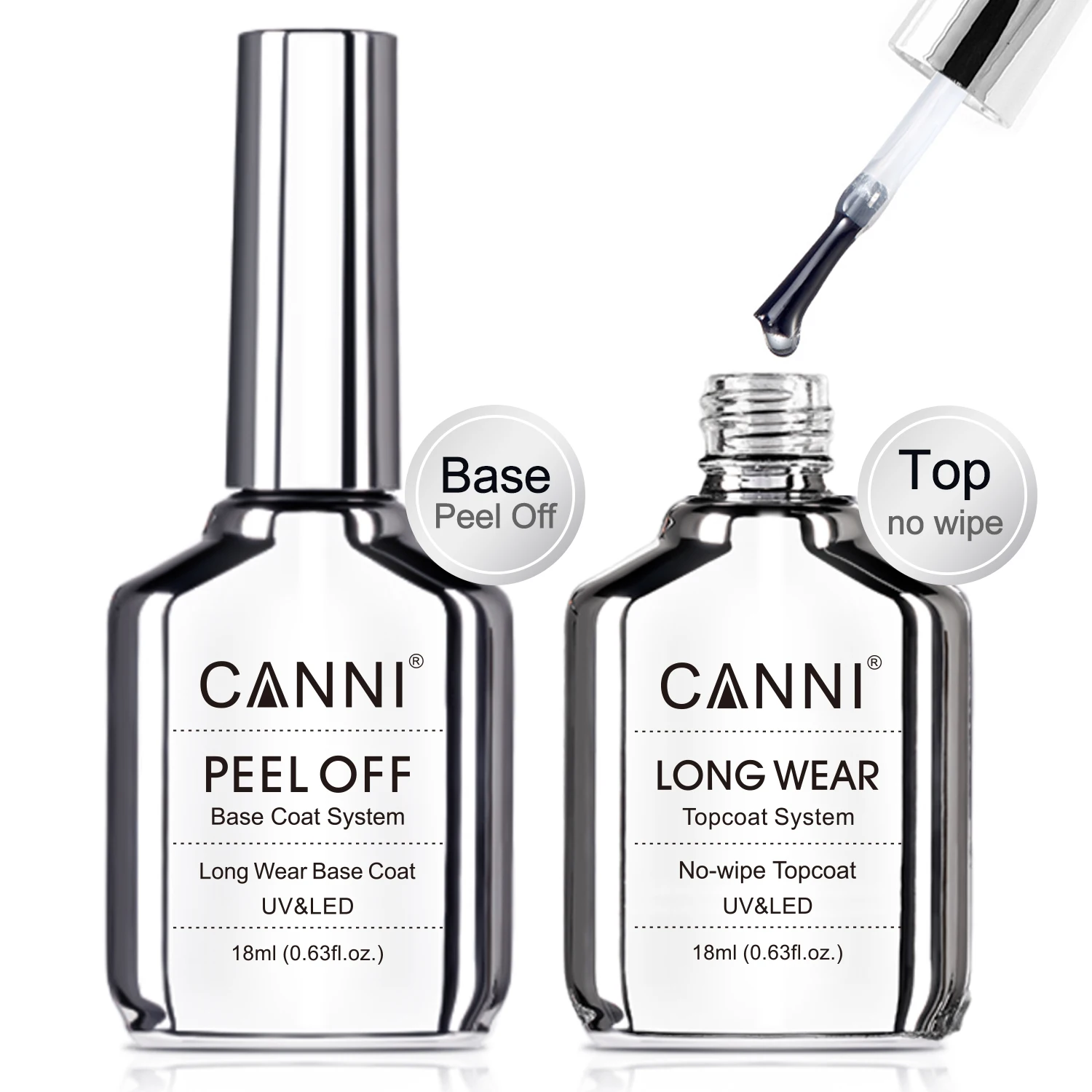 

16/18 мл Canni Diamond Long Wear No Wipe Top Coat Peel Off Base Coat Soak Off UV LED Цветной гель-лак для ногтей Маникюрный лак для ногтей