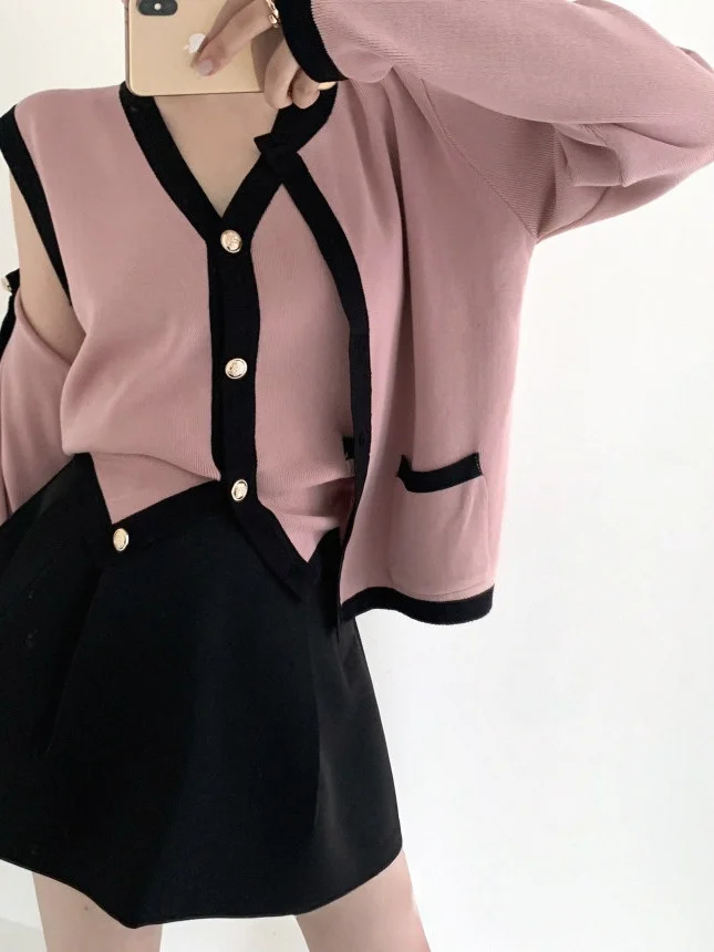 

Chic Knitted Vest Single Button Color Blo Two Piece Set Ele Sle Commute Faion Autumn Winter Women's Sweater Vest Set