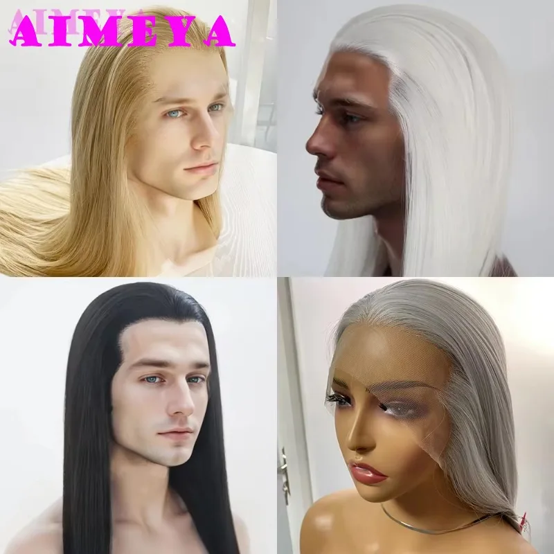 AIMEYA White Cosplay Wig Widow\'s Peak Synthetic Lace Front Wig Long Silky Straight Synthetic Lace Wigs Asian Ancient Costumes