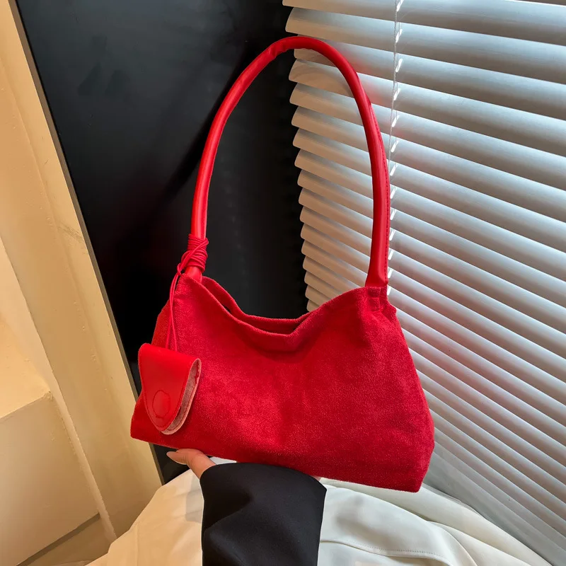 Women Faux Suede Underarm Shoulder Bag Vintage Knotted Strap Soft Handbag Daily Commuter Casual Tote Purse for Autumn Winter
