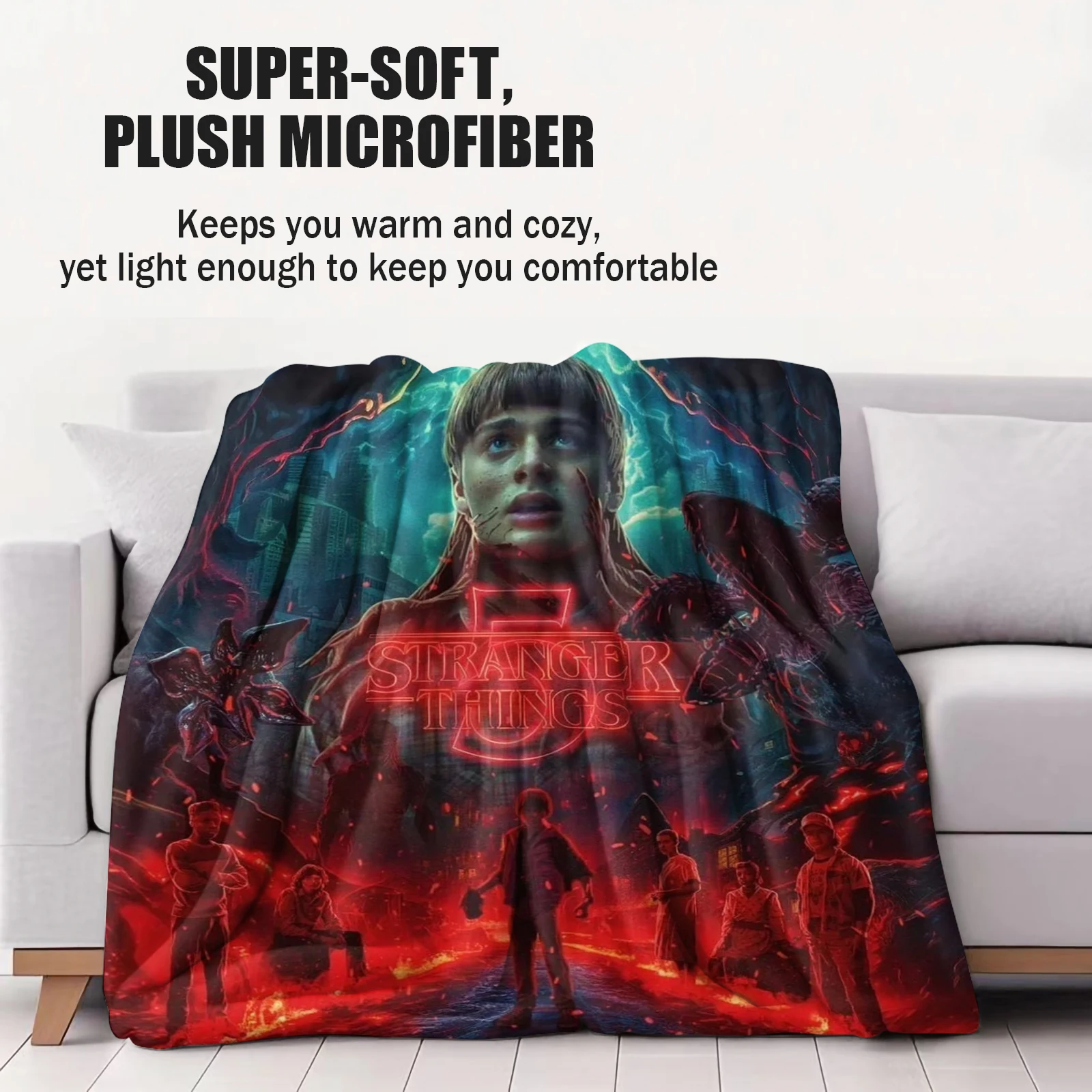 1PC Science Fiction Horror S-Stranger T-Things Printed Blanket Super Soft Flannel Blanket Must-Have for Horror Fandom Collectors