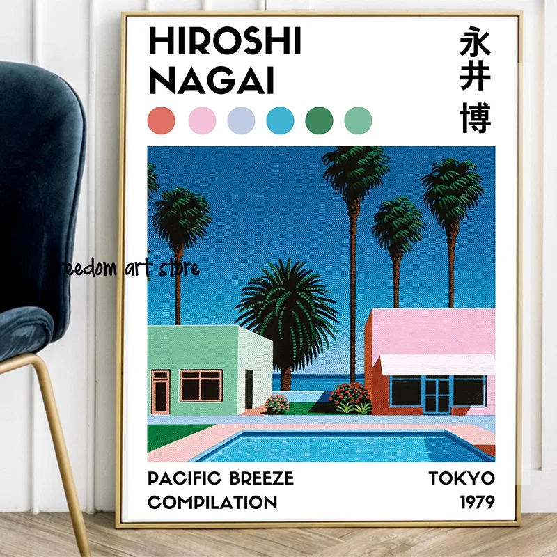 Vintage Japanese 80s Hiroshi Nagai Illustrations Vaporwave Beach Art Posters Canvas Painting Wall Prints Picture Room Home Decor