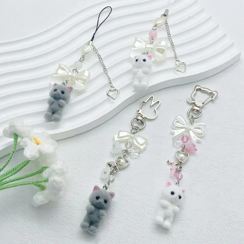 Flocking Small Animals Keychain Ins Style Y2k Acrylic Material Student Gift Women's Bag Pendant Keychain Cute Things Gift