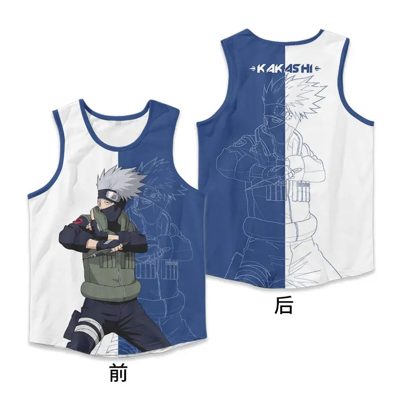 New Naruto COSPLAY 3D Digital Print Anime Sleeveless Sports Vest T-Shirt for Men and Kids, Casual Short-Sleeve Top