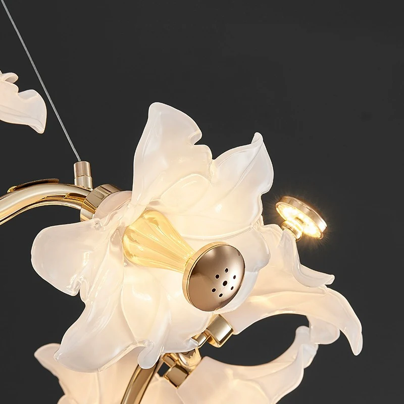 AiPaiTe Modern Circle/Long Gold Chandelier for Living Room Dining Room Bedroom Light Luxury Floral Glass LED Chandelier