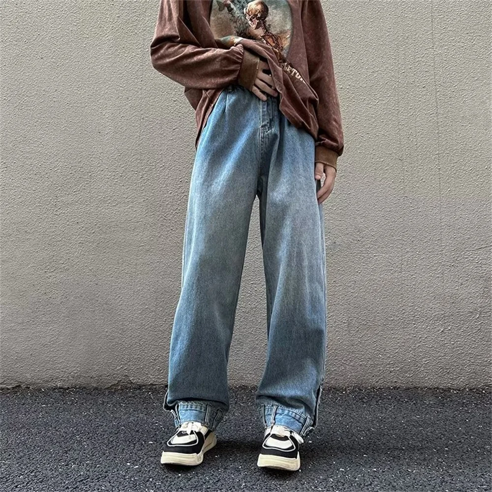 Y2K Retro Men's Gradient Loose Casual Wide Leg Jeans Baggy Harajuku Cargo Straight Pant Shopping Brown men jeans Button Fly