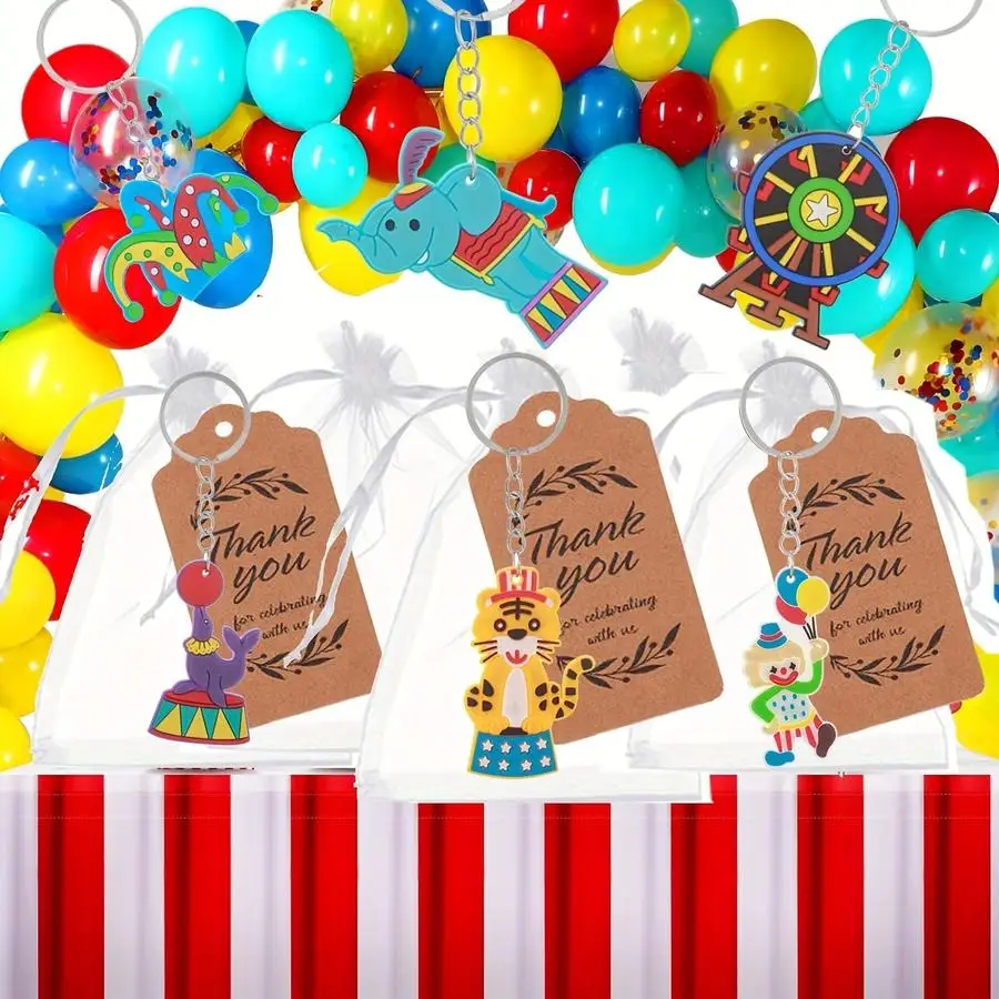 1/5/10/20/50/100pcs Gift for Her/Him: 36-Piece Circus Keychain Party Favor Set with 12 Circus Clown Animal Keychains, 12 Cards,