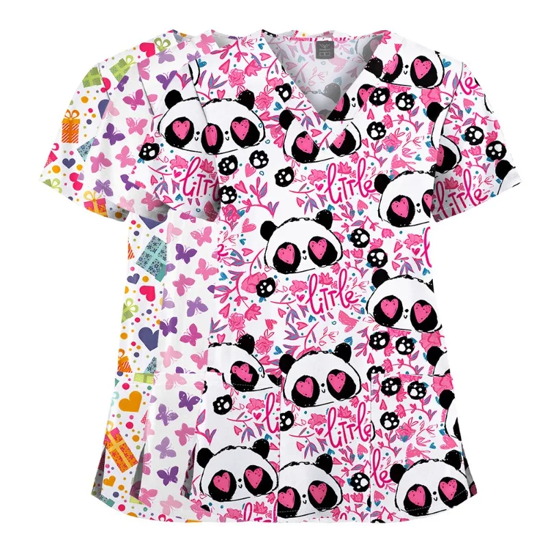 

Stretch Print Nurse Uniform Short Sleeve Medical Scrubs Dental Clinic Wear