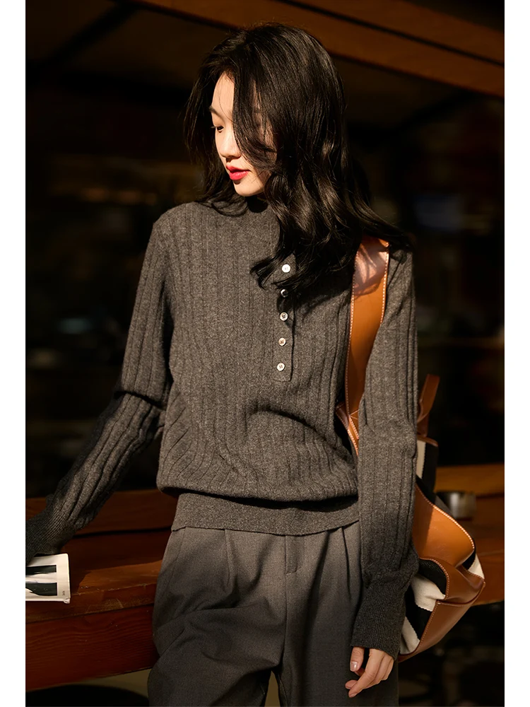 

Ele Pure Camere трикотаж с двойным воротником, мягкий, уютный, простой, модный женский длинный свитер свека, теплая повседневная одежда