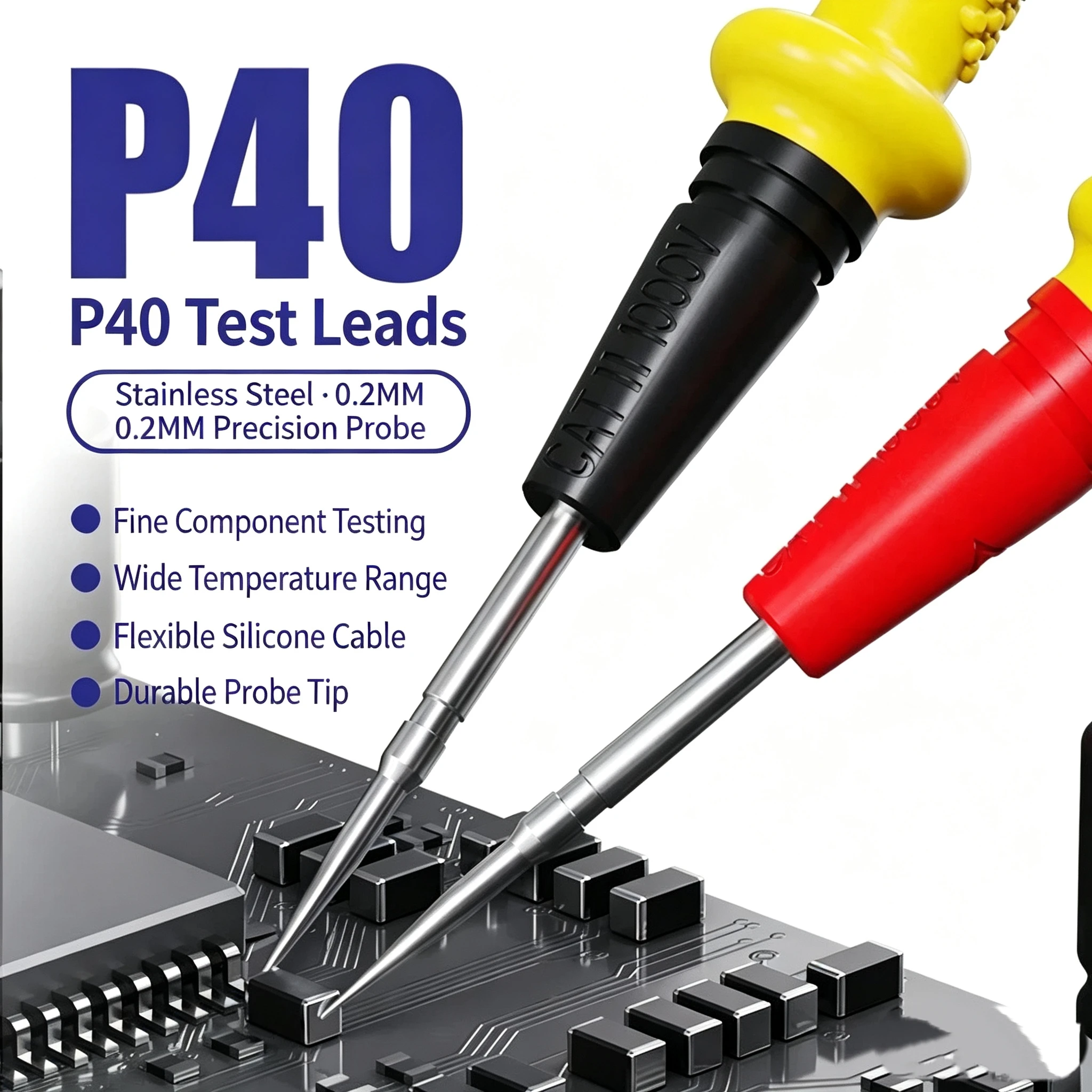 MECHANIC P40 Stainless Steel Probe Test Lead Wire 0.2mm High Precision Needle 1000V 20A for Multimeter Universal Tester Pen Tool